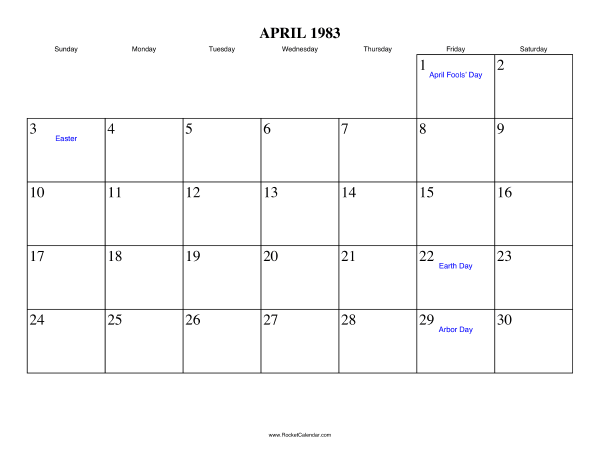 April 1983 Calendar