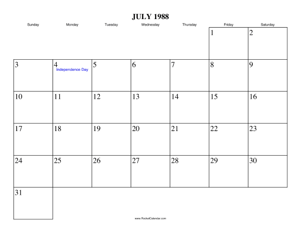 July 1988 Calendar