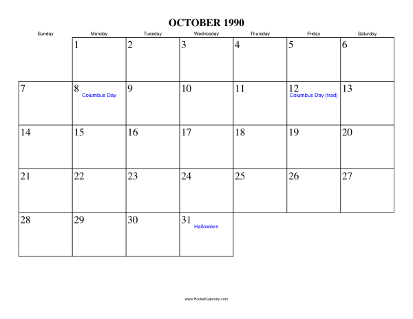 October 1990 Calendar