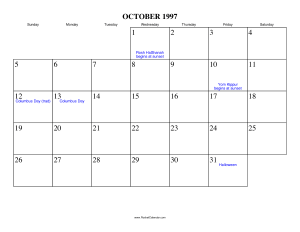 October 1997 Calendar