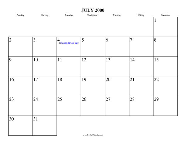 July 2000 Calendar