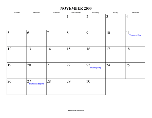 November 2000 Calendar