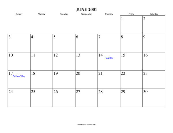 June 2001 Calendar