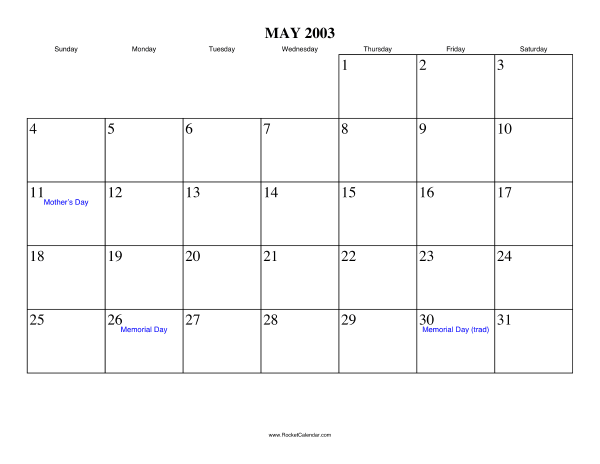 May 2003 Calendar