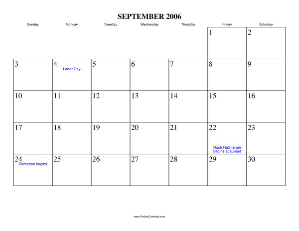 September 2006 Calendar