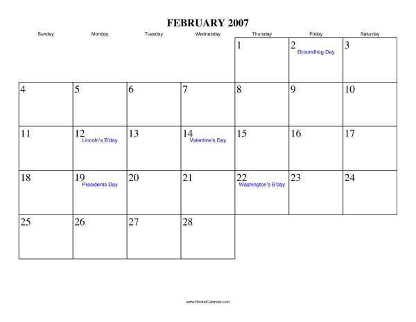 February 2007 Calendar