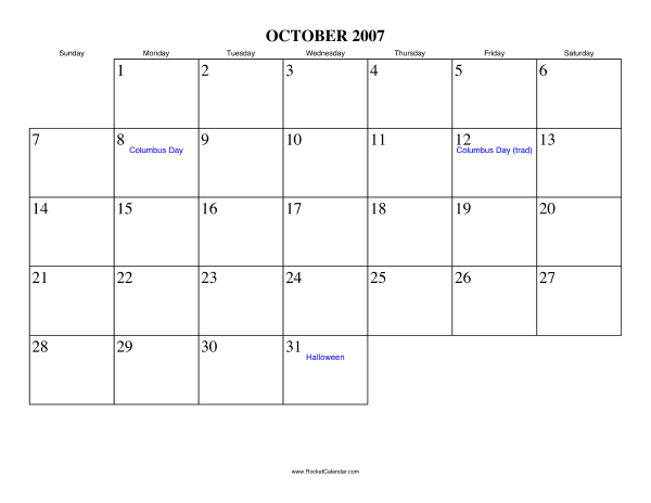 October 2007 Calendar