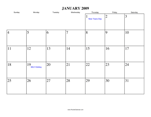 January 2009 Calendar