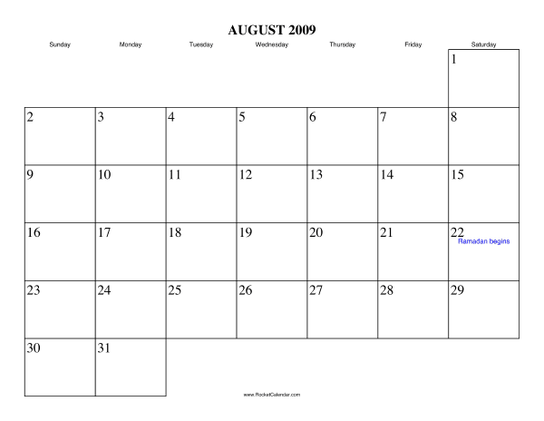 August 2009 Calendar