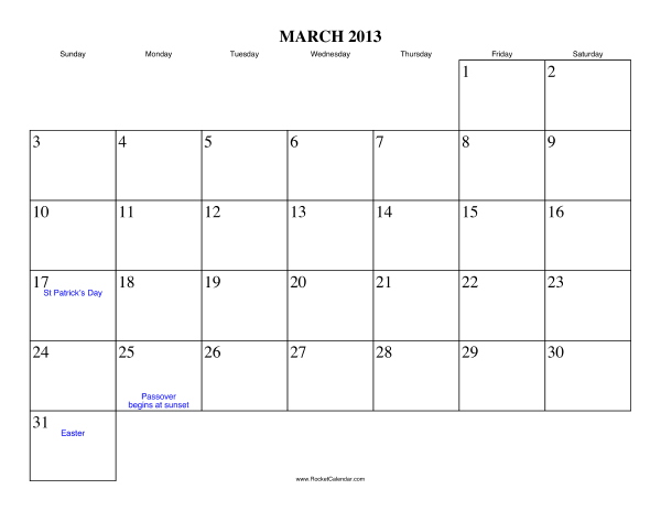 March 2013 Calendar