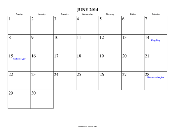 June 2014 Calendar