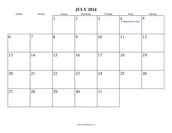 July 2014 Calendar