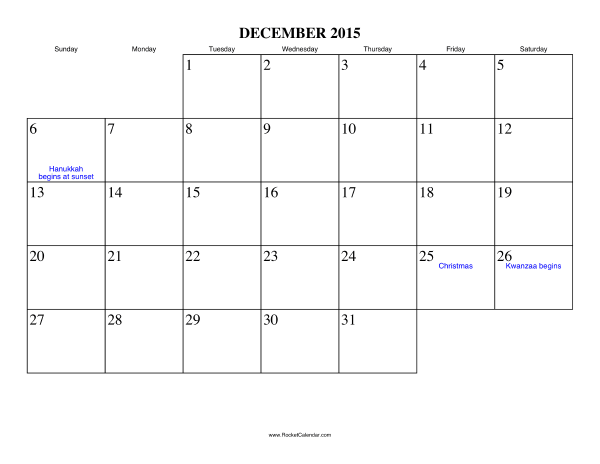 December 2015 Calendar