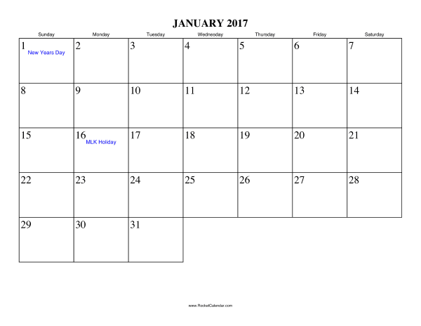 January 2017 Calendar