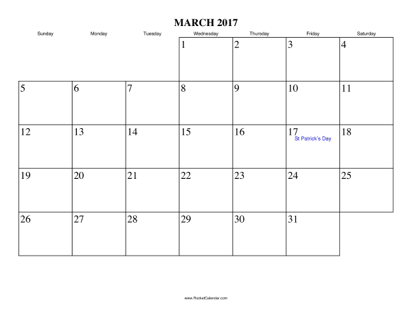 March 2017 Calendar