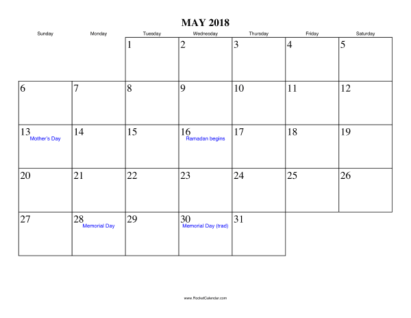 May 2018 Calendar