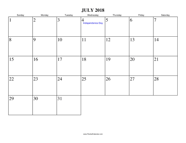 July 2018 Calendar