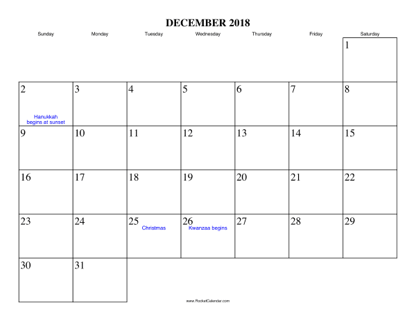 December 2018 Calendar