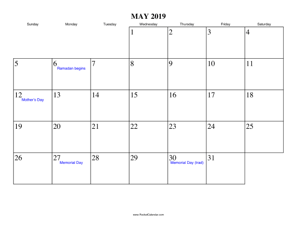 May 2019 Calendar