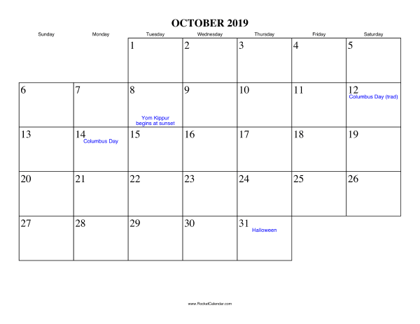 October 2019 Calendar