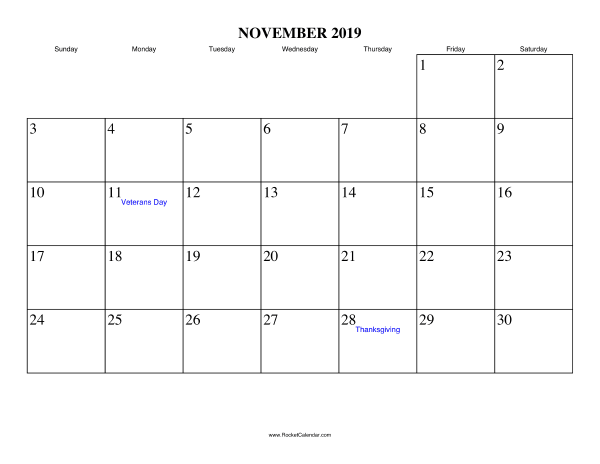 November 2019 Calendar