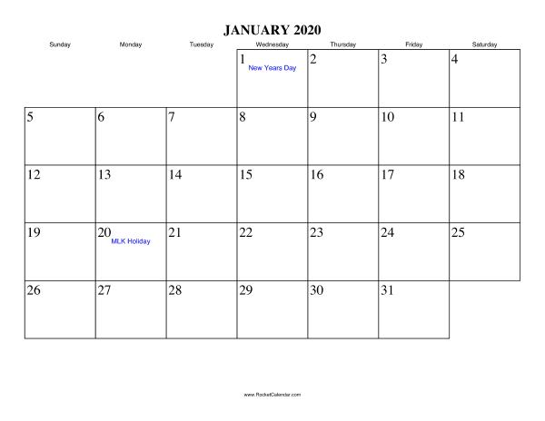 January 2020 Calendar