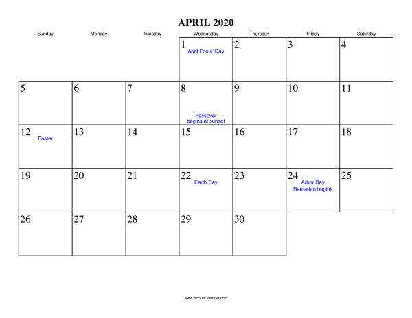 April 2020 Calendar