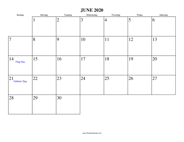 June 2020 Calendar