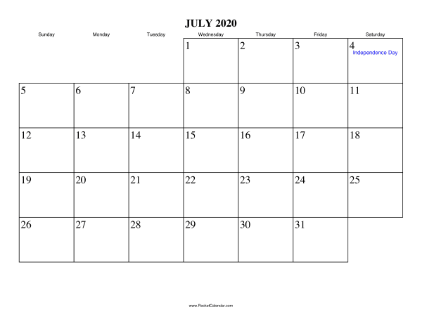 July 2020 Calendar