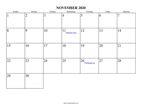 November 2020 Calendar