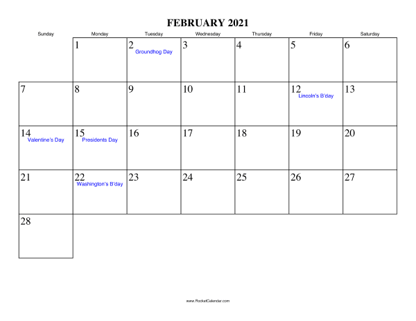 February 2021 Calendar