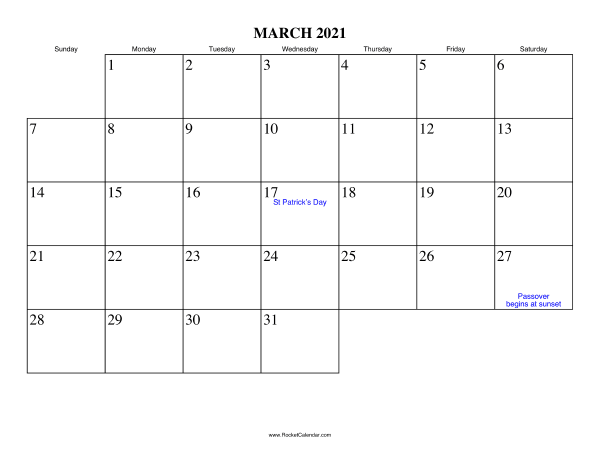 March 2021 Calendar