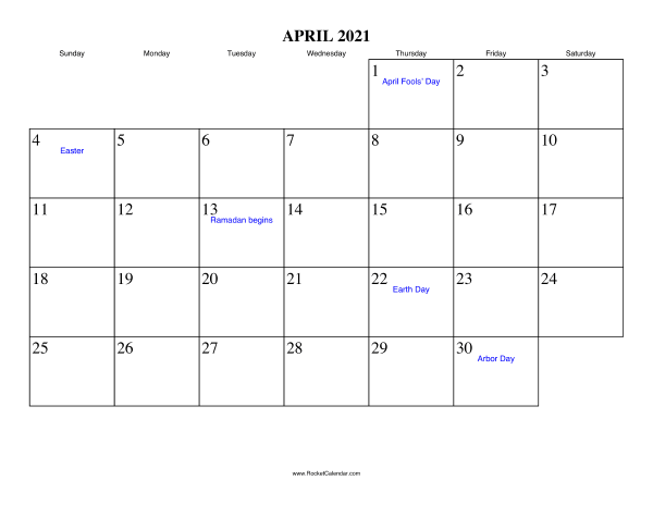 April 2021 Calendar