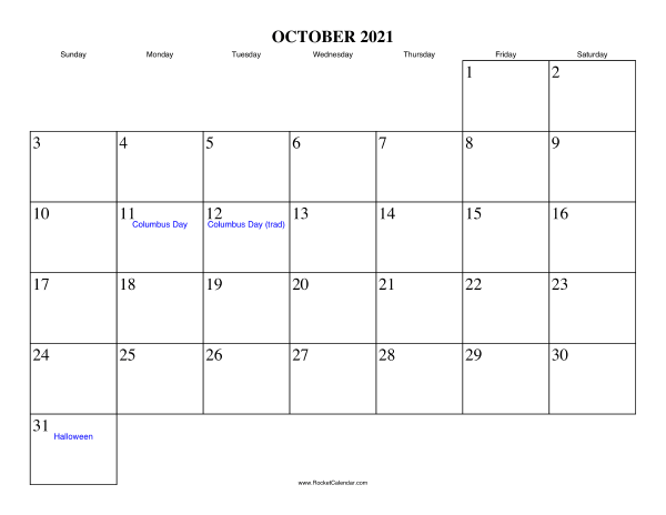 October 2021 Calendar