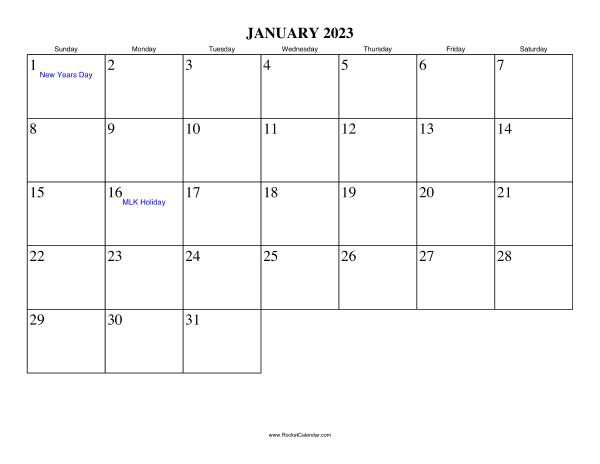 January 2023 Calendar