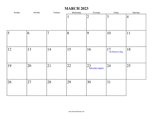 March 2023 Calendar