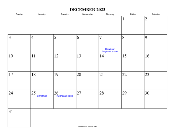 December 2023 Calendar