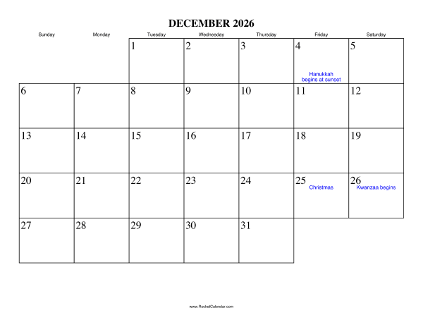 December 2026 Calendar