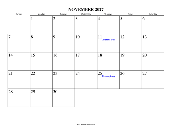 November 2027 Calendar