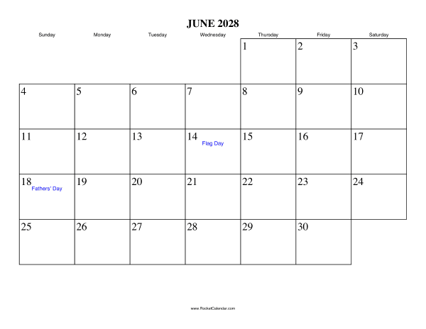 June 2028 Calendar