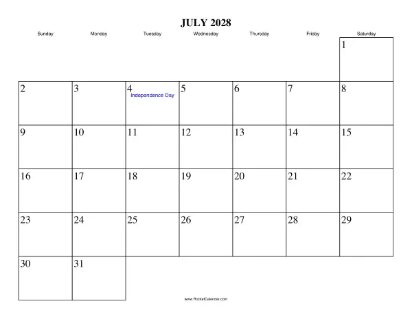 July 2028 Calendar