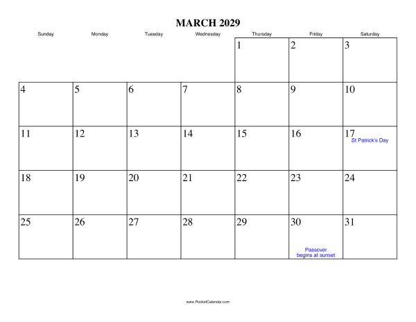 March 2029 Calendar