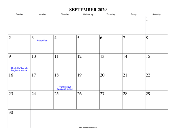 September 2029 Calendar