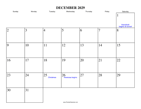 December 2029 Calendar