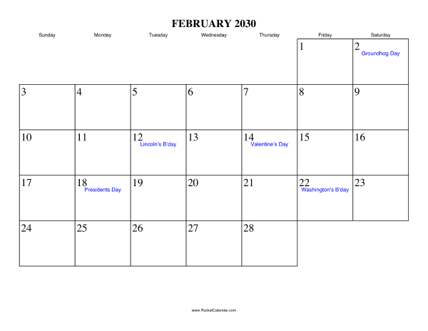 February 2030 Calendar