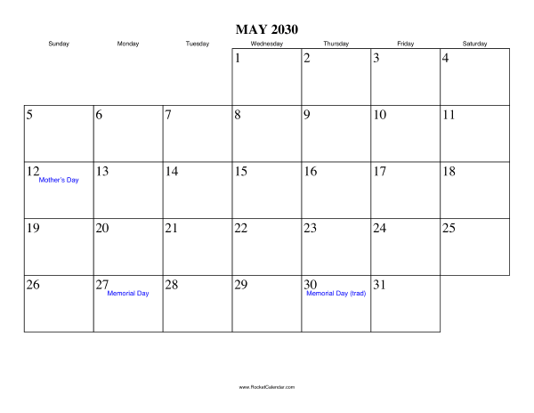 May 2030 Calendar