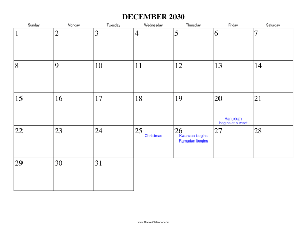 December 2030 Calendar