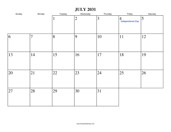 July 2031 Calendar