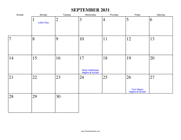 September 2031 Calendar