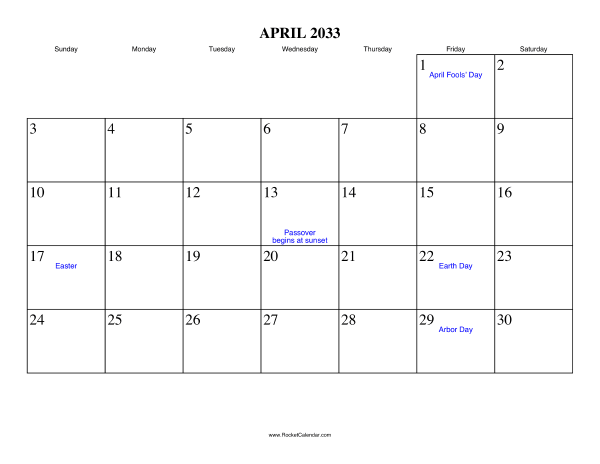 April 2033 Calendar